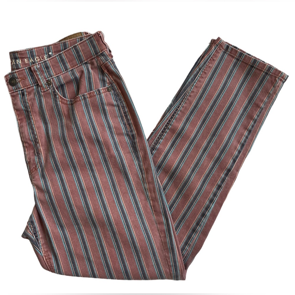 American Eagle Outfitters Striped Burgundy and Blue High-Rise Pants